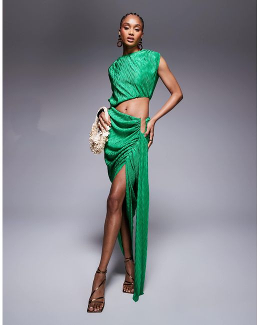 ASOS Asos Design Tall Metallic Plisse Midi Dress With Angular Waist ...