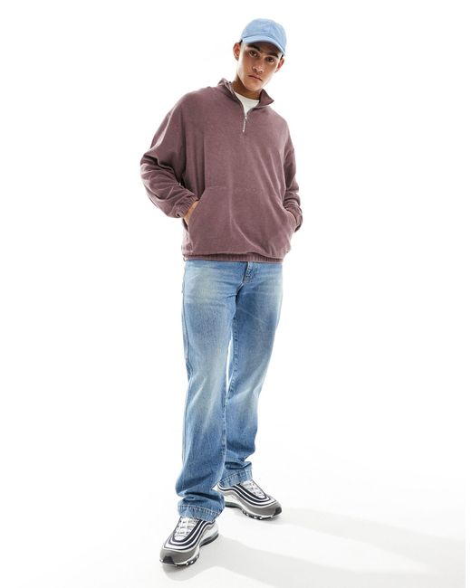 ASOS Purple Oversized Half Zip Towelling Sweatshirt for men