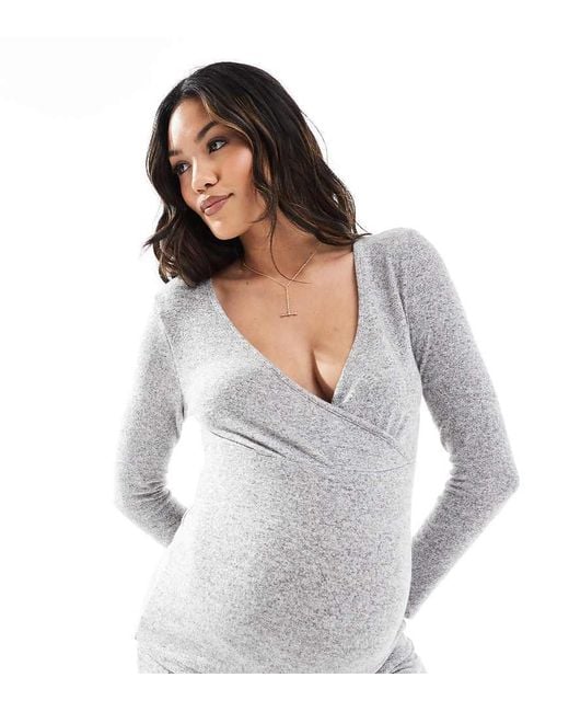 Mama.licious Gray Mamalicious Maternity Supersoft Wrap Top Co-Ord