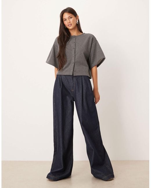ASOS Gray Boxy Button Through Sweat Top