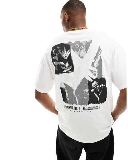 Camiseta blanca extragrande con estampado monocromático Jack & Jones de hombre de color White