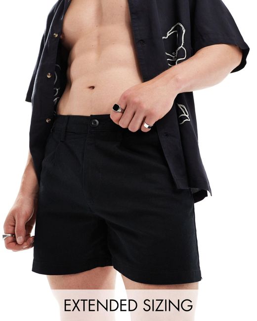 ASOS Black Pleated Shorter Length Linen Shorts With Fixed Waist for men