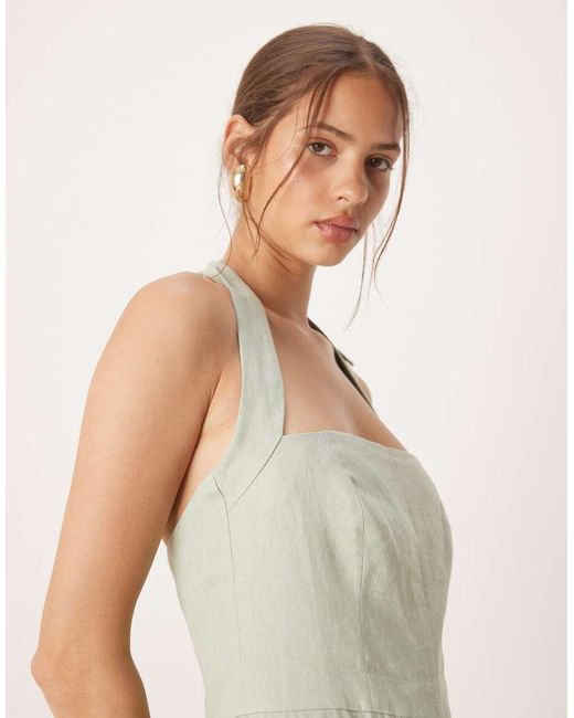 Mango Natural Square Neck Halter Pleat Front Jumpsuit
