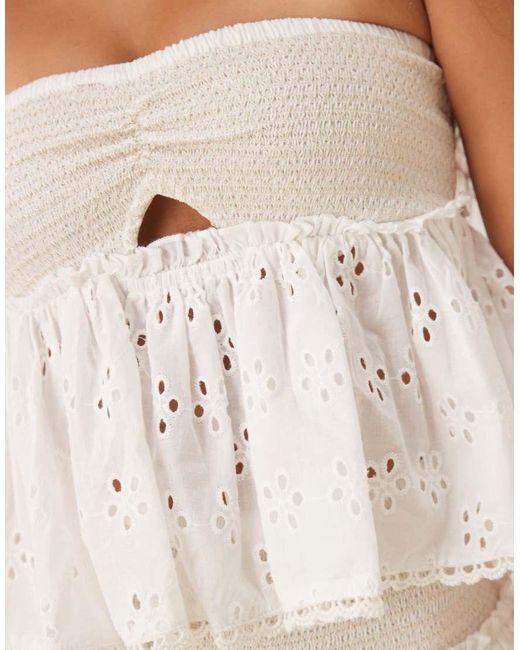 Iisla & Bird Natural Shirred Cut Out Broderie Beach Top Co-ord