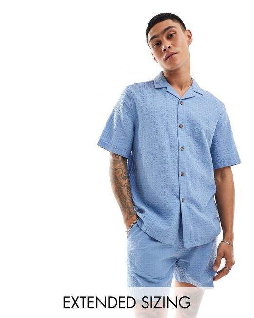 Chemise d'ensemble oversize à manches courtes style années 90 en crépon texturé - cendré ASOS pour homme en coloris Blue