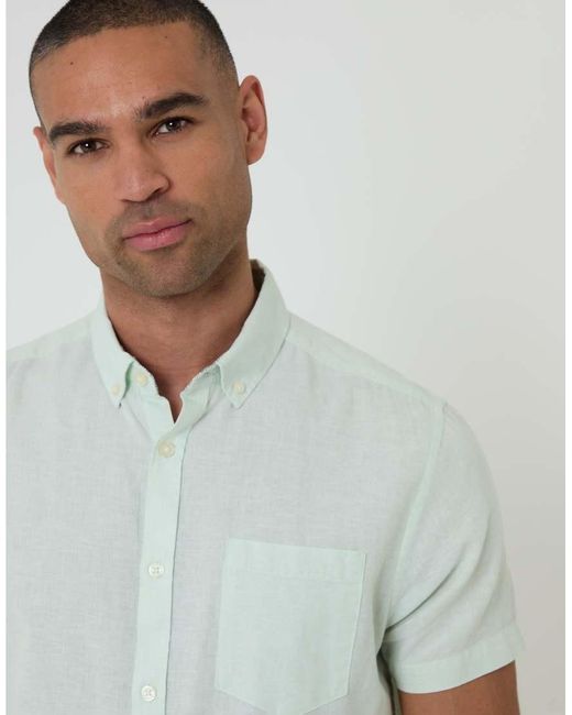 Threadbare White Short Sleeve Linen Mix Shirt for men