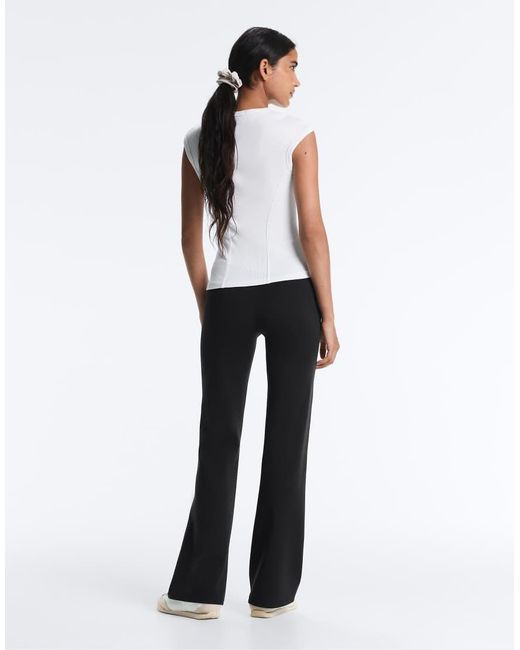 Oysho White Short-sleeved Rib Top With Cotton And Modal