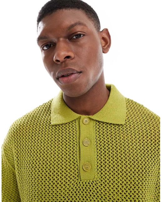 Pull&Bear Fijngebreide Polo in het Green voor heren