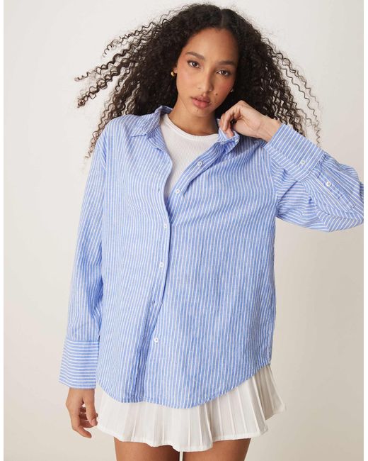 Gina Tricot Blue Linen Blend Oversized Shirt