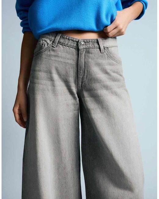 Bershka Blue Petite High-Waist Barrel Jeans