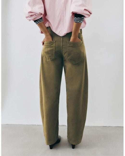 Pull&Bear Green Low-Rise Barrel Jeans