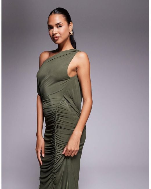 ASOS Green – gerafftes netzstoff-maxikleid