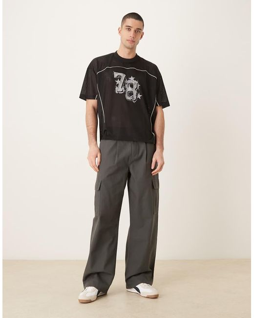 ASOS Gray Boxy Oversized T-Shirt With Piping Detail And Number Graphic for men