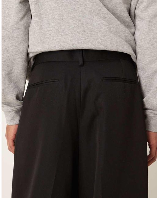 ASOS Black Smart Loose Leg Trousers With Triple Pleats for men