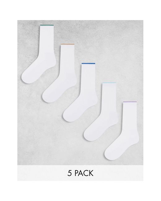 ASOS – 5er-pack socken mit kontrastierendem bund in White für Herren