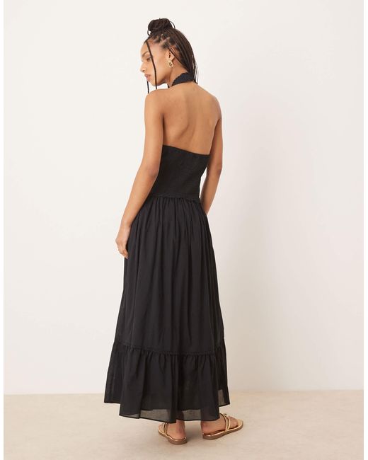 ASOS Women's Black Halter Neck Lace Prairie Dress With Pintucks - radharamanexports.com ASOS Women's Black Halter Neck Lace Prairie Dress With Pintucks - radharamanexports.com