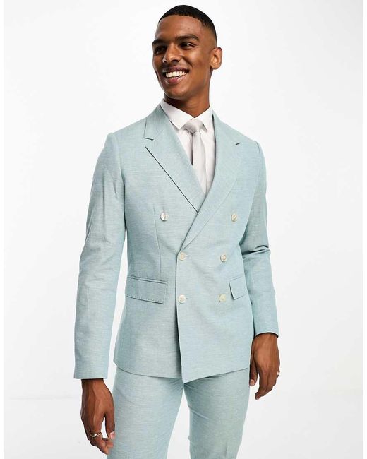 Gianni Feraud Blue Slim Fit Light Notch Lapel Suit Jacket for men