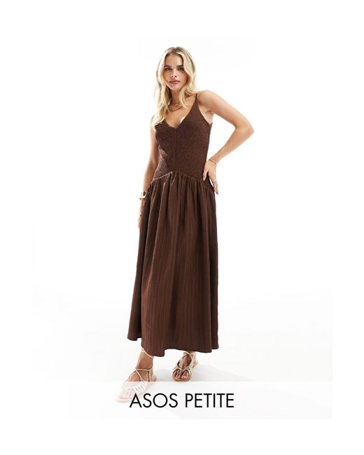 ASOS Brown Asos Design Petite Full Skirt Midi Crinkle Sundress