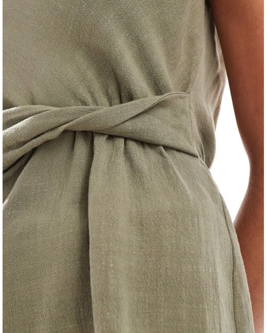 ASOS Green Cowl Neck Sleeveless Line-look Top With Twist Waist Detail