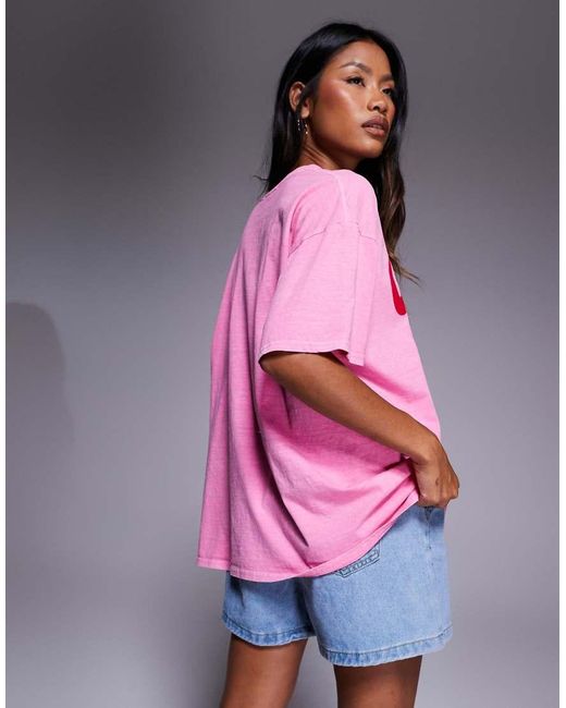 Kaiia Pink Exclusive Cotton Cannes Contrast Graphic Oversized T-Shirt