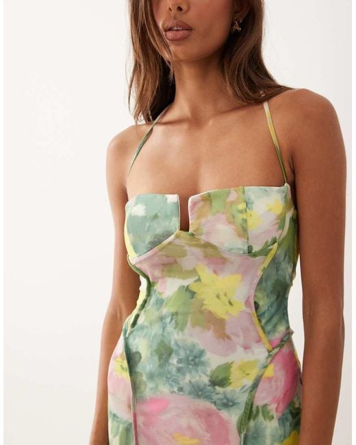 ASOS Green Mesh Exposed Seam Sculpted Cupped Maxi Dress