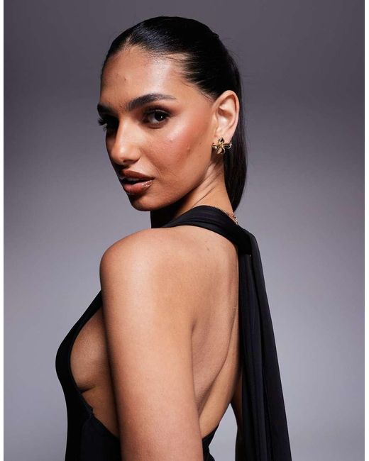 Fashionkilla Blue Double Sculpted Slinky Open Back Knot Detail Maxi Dress