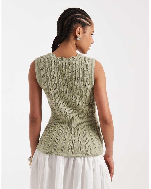 New Look Green Cinched Waist Knitted Waistcoat