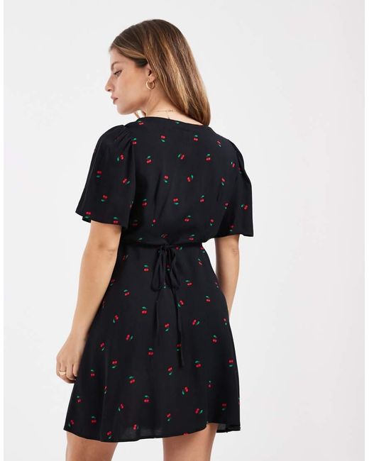 Vero Moda Black Button Through Mini Skater Dress With Cherry Print