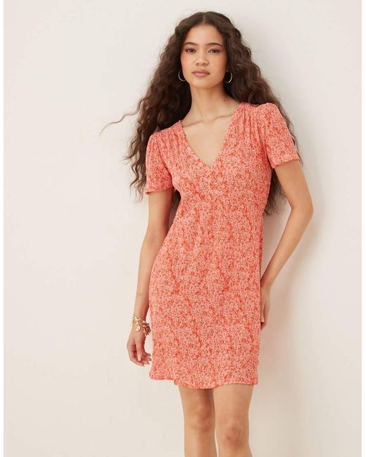 Mango Pink V Neck Mini Tea Dress