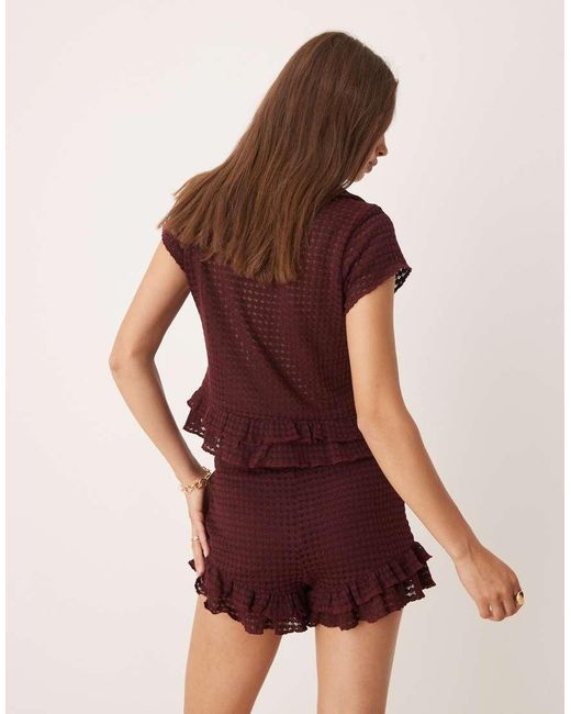 ASOS Natural Co-ord Crochet Shorts With Ruffle Hem Detail