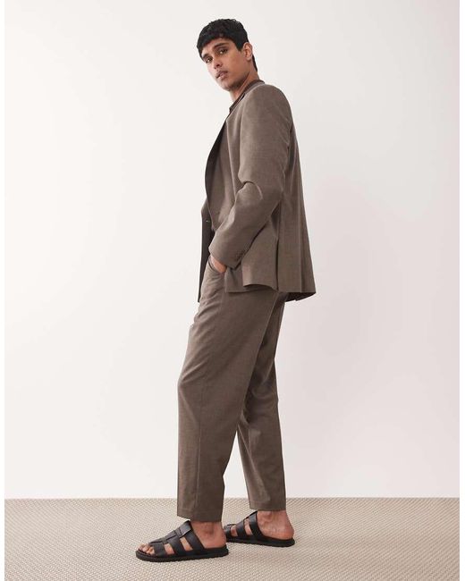 ASOS Natural Wool Blend Carrot Fit Suit Pants for men