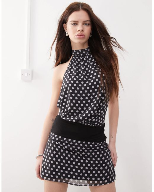 knee length dresses for ladies Motel Panolia Bow Front Pleat Mini Dress in Black and White main image 1