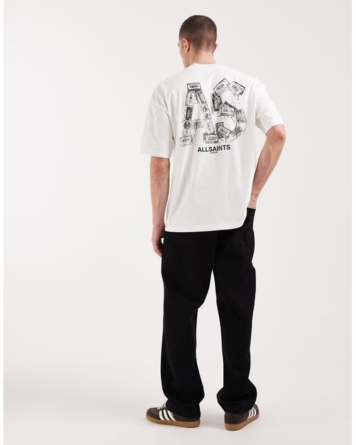 AllSaints White Mixtape Graphic Logo T-shirt With Back Print for men