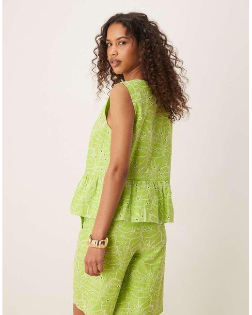 ASOS Green Tie Front Top With Bead Detail And Floral Embroidery
