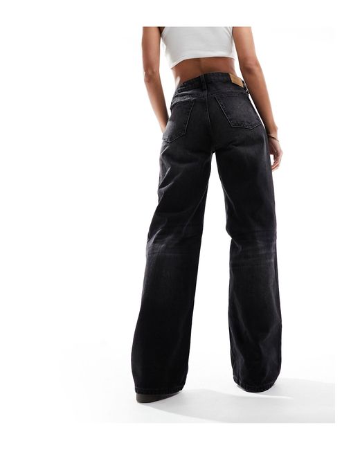 Ample - jean droit coupe ample à taille basse - noir délavé Weekday en coloris Black