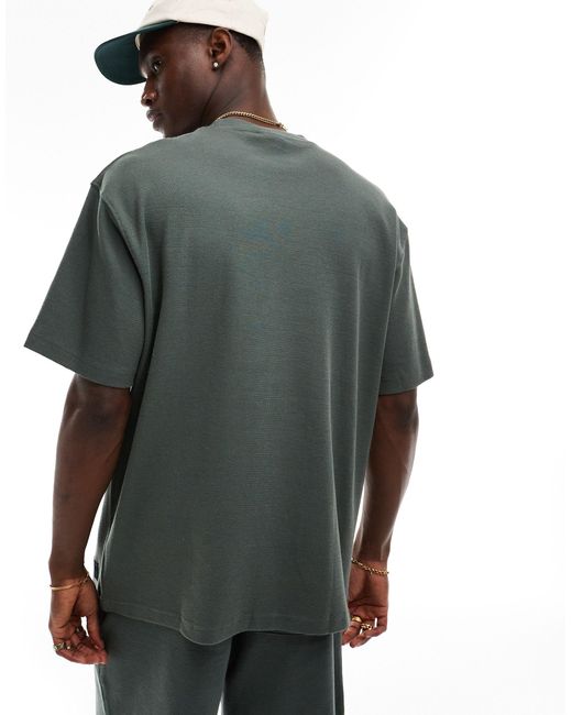 Pull&Bear Green Waffle Textured T-shirt Co-ord for men