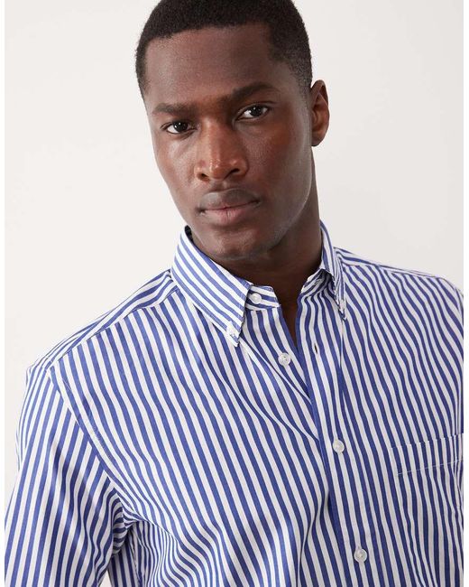 Mango Blue 100% Cotton Striped Shirt for men