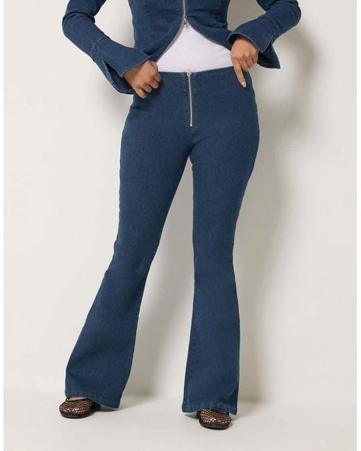 PixieGirl Blue Petite Zip Front Kick Flare Jeans