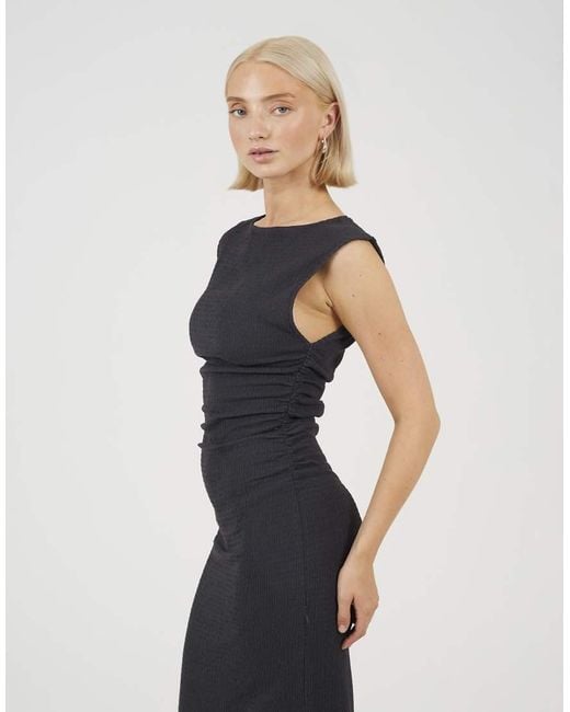 Brave Soul Blue Textured Jersey Midi Dress With Gathered Detail