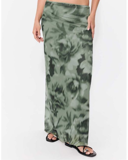 Stradivarius Midirok Van Tule Met Print in het Green