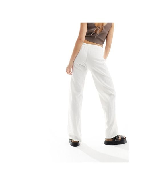 Pull&Bear White High Waisted Linen Trousers