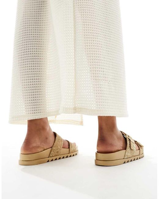 Glamorous Slippers Met Twee Bandjes Met Strass in het White
