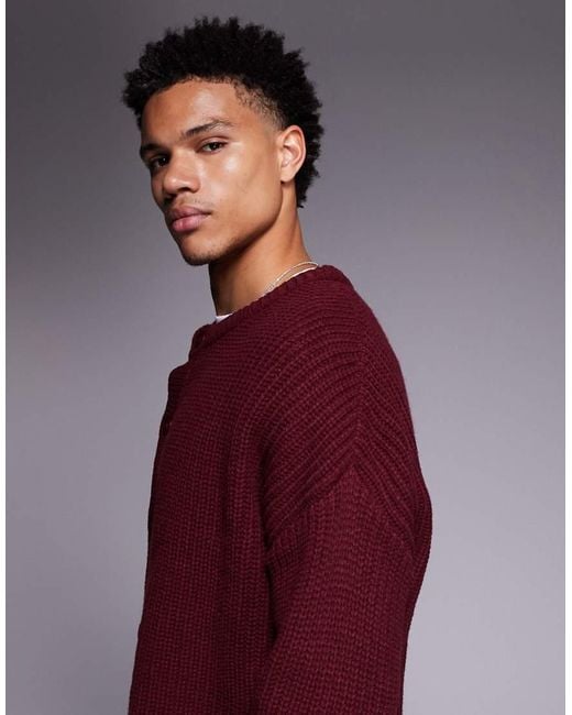 ASOS Red Oversized Boxy Fit Heavyweight Knitted Crew Neck Cardigan for men
