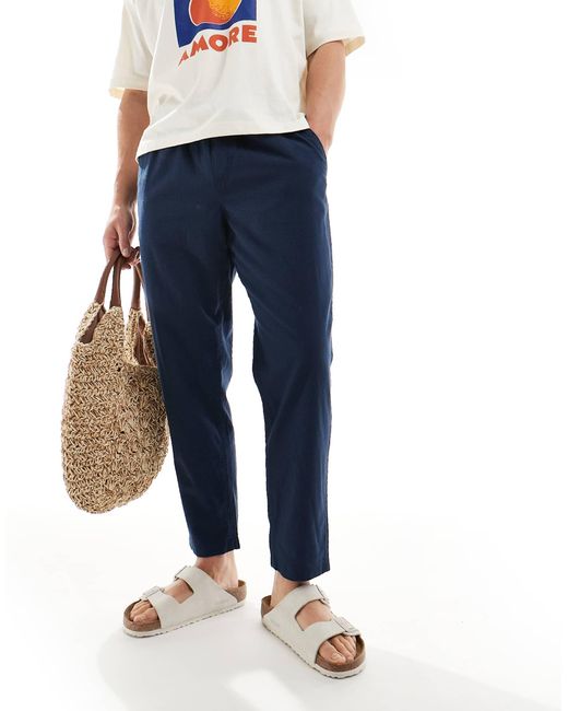 Pantalon en lin coupe ajustée fuselée à cordon Jack & Jones pour homme en coloris Blue