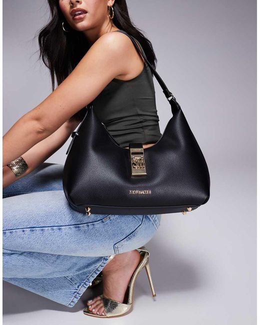 Steve Madden Black Bovie Crescent Shoulder Bag With Gold
