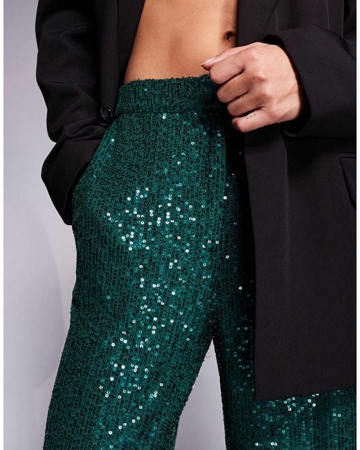 Kaiia Green Exclusive Premium Sequin Straight Leg Trousers