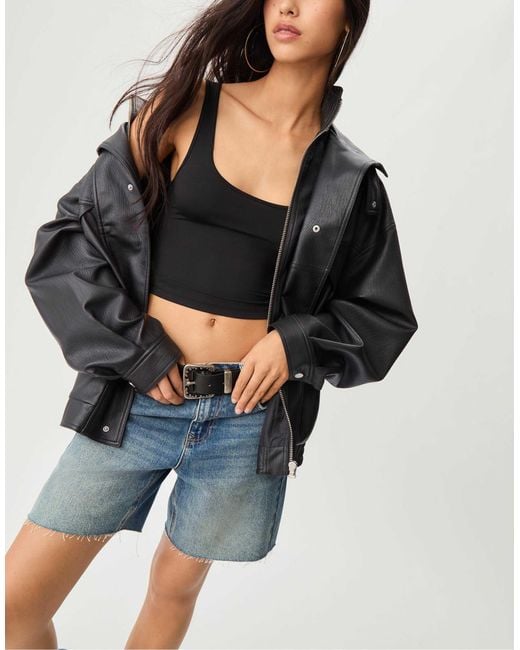 Stradivarius Blue – oversize-jacke aus kunstleder