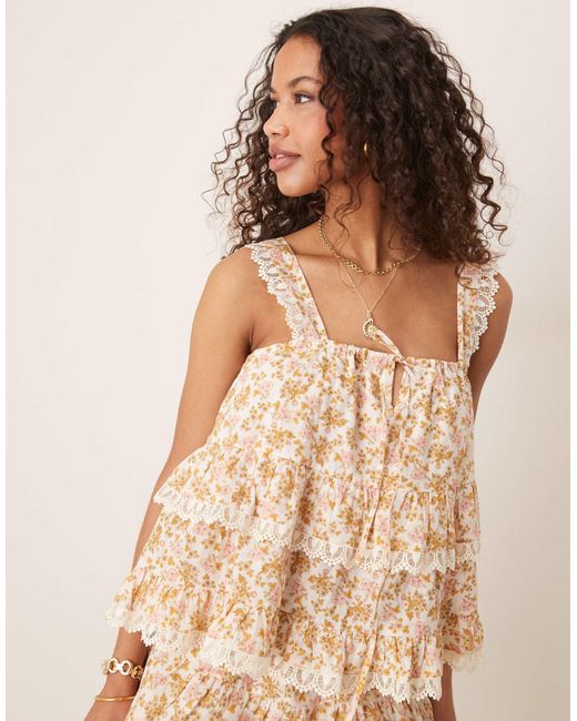 ASOS Brown Tiered Cami Top With Lace Trim