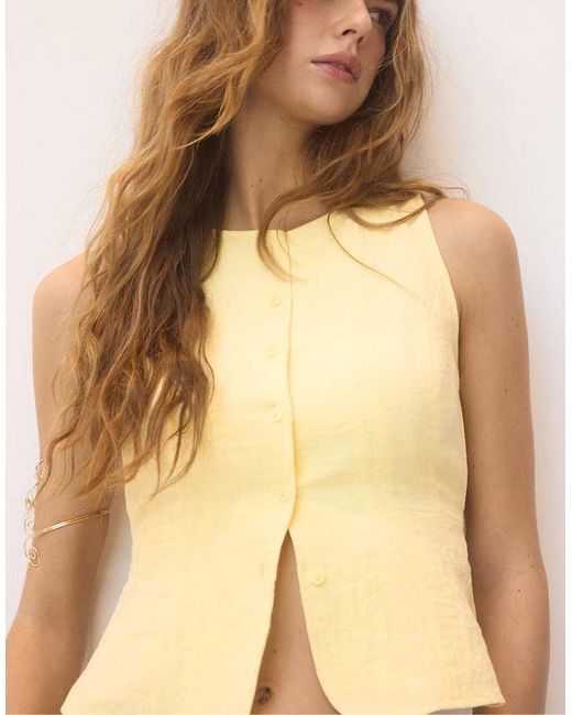 Stradivarius White Sleeveless Buttoned Top