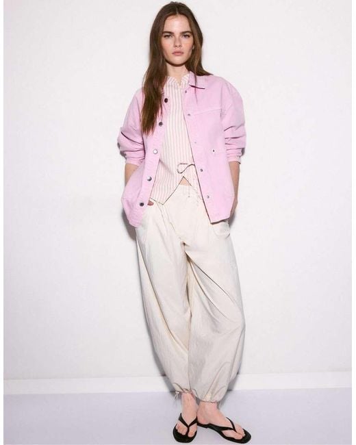 Stradivarius Pink Jacket With Patch Pockets